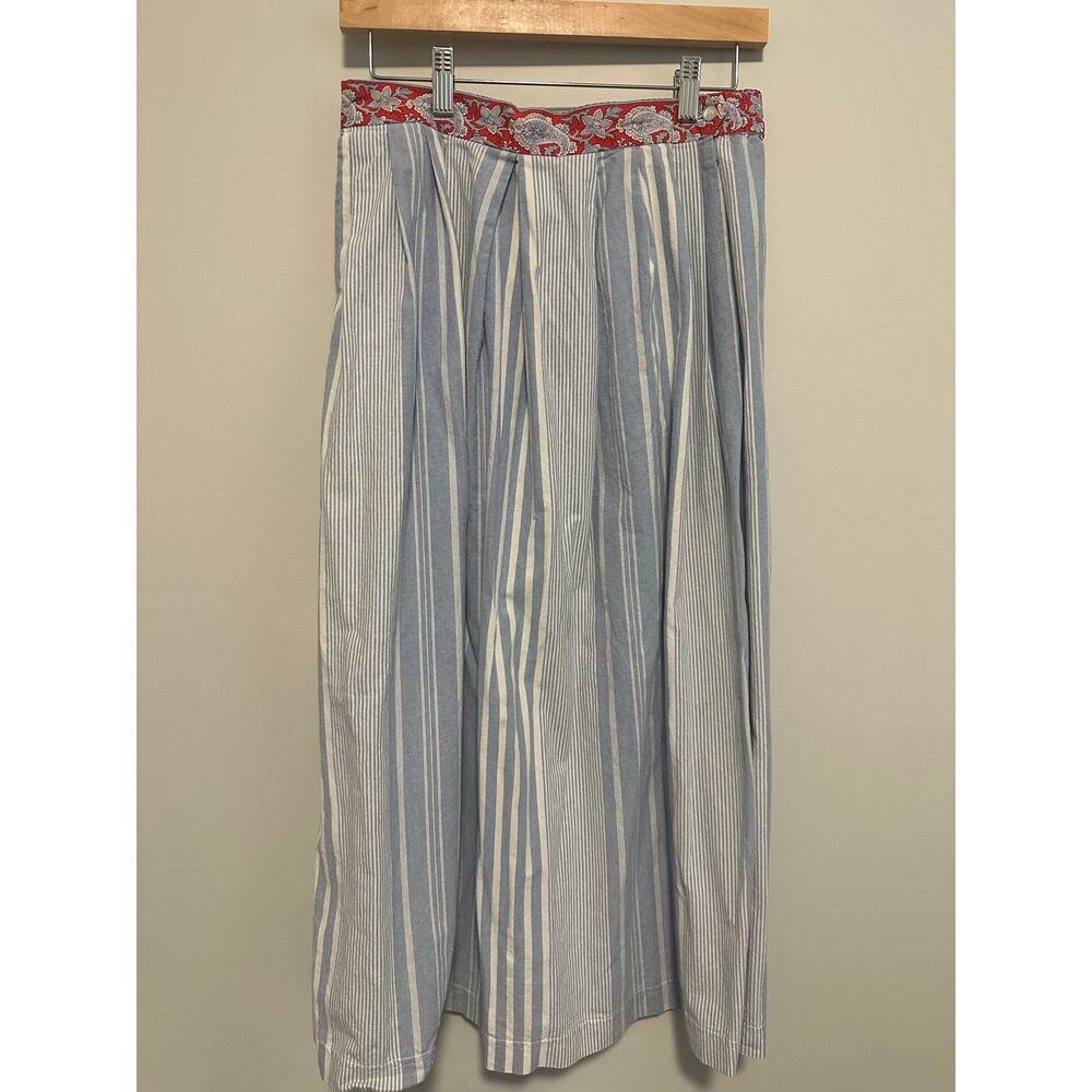 Anne Marie Les Olivades Cotton Stripe Midi Skirt Blue White M USA Cottage core